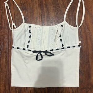 Edikted White Lace-Trim Cami with Bow Accent